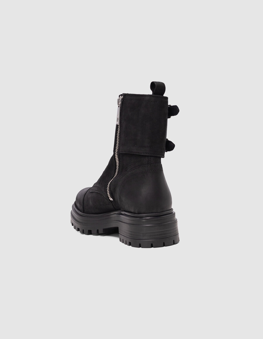 stivali ranger in pelle nabuk nera da donna