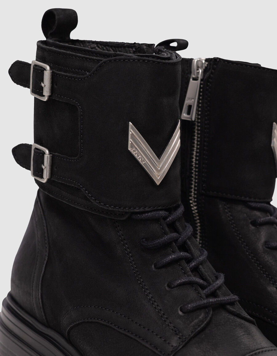 stivali ranger in pelle nabuk nera da donna