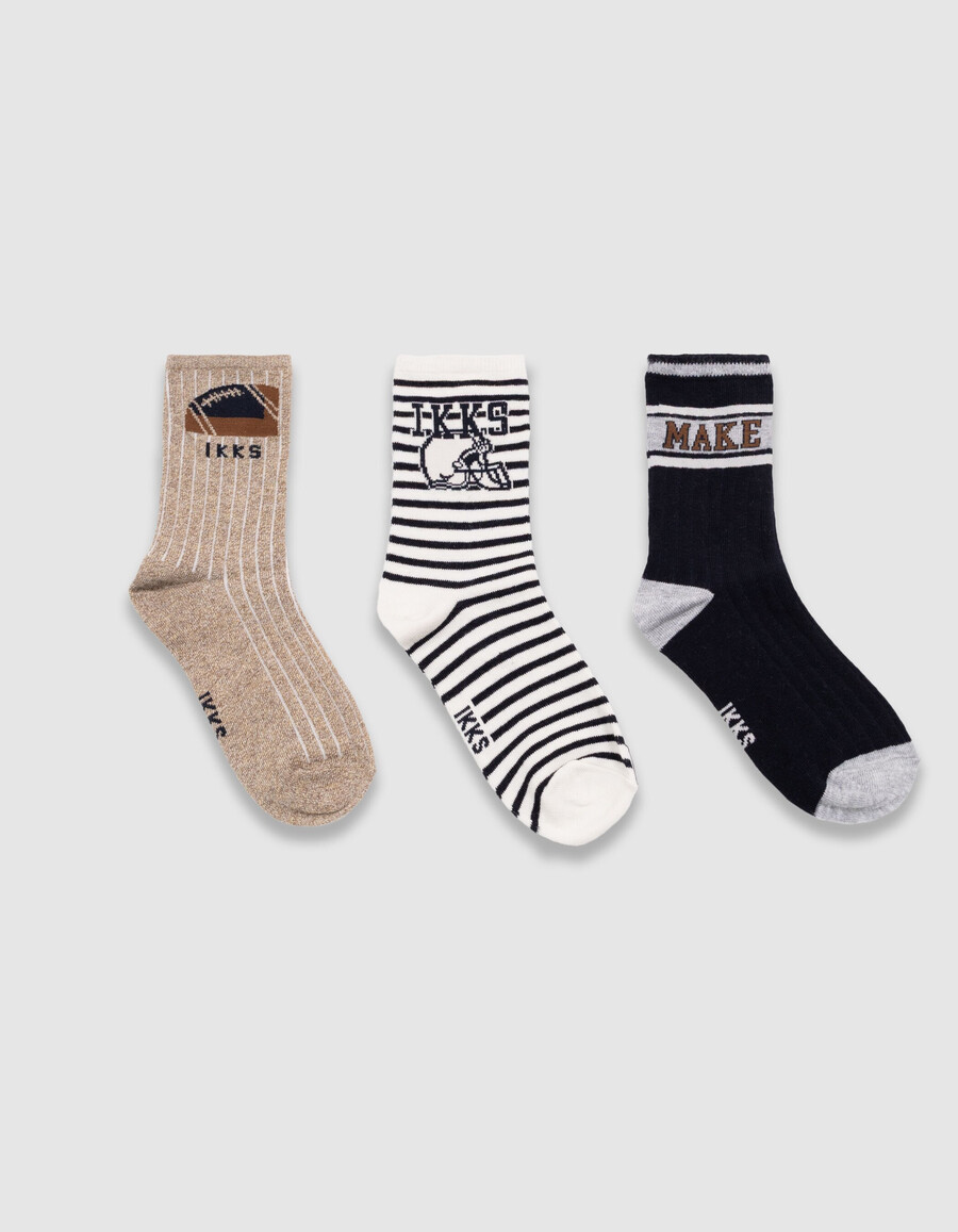 calzini blu navy écru e beige per bambini