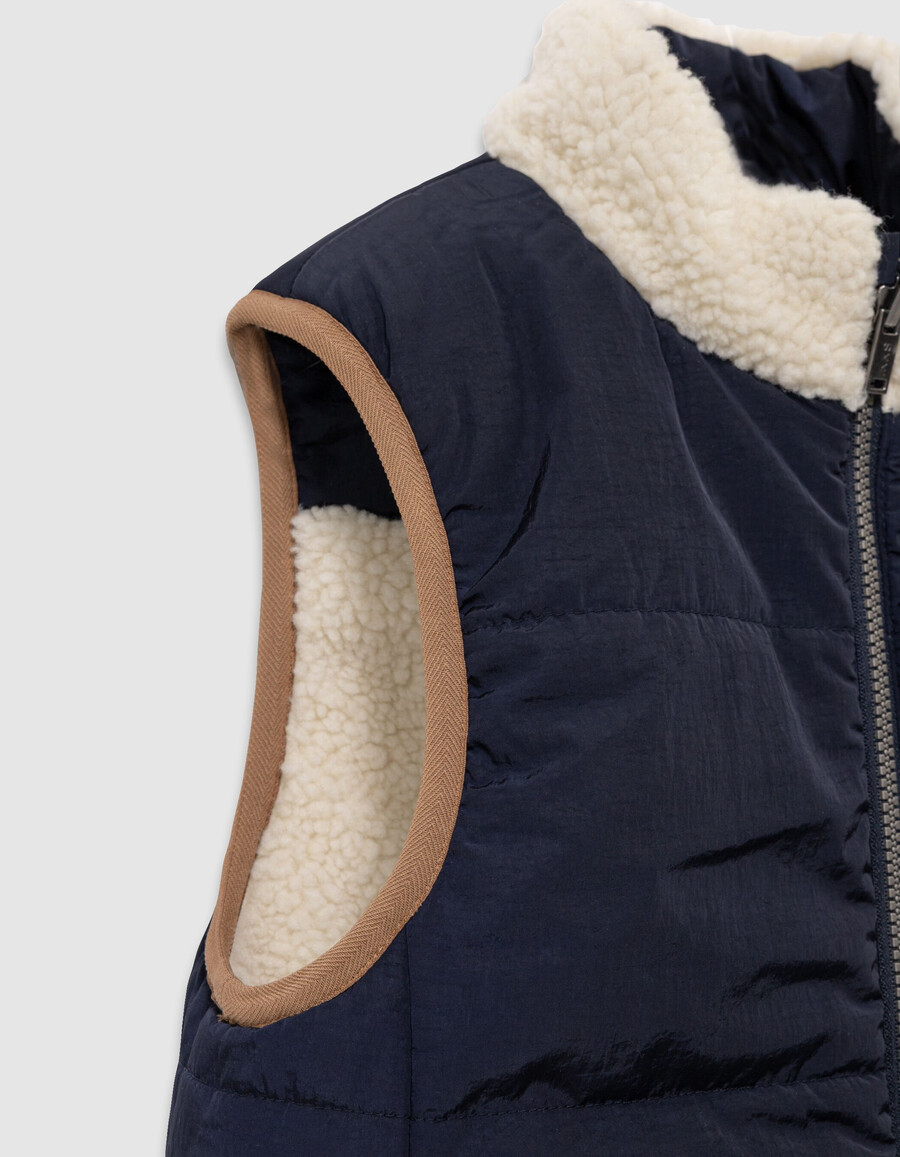 giacca imbottita reversibile senza maniche color écru e blu navy per bambini