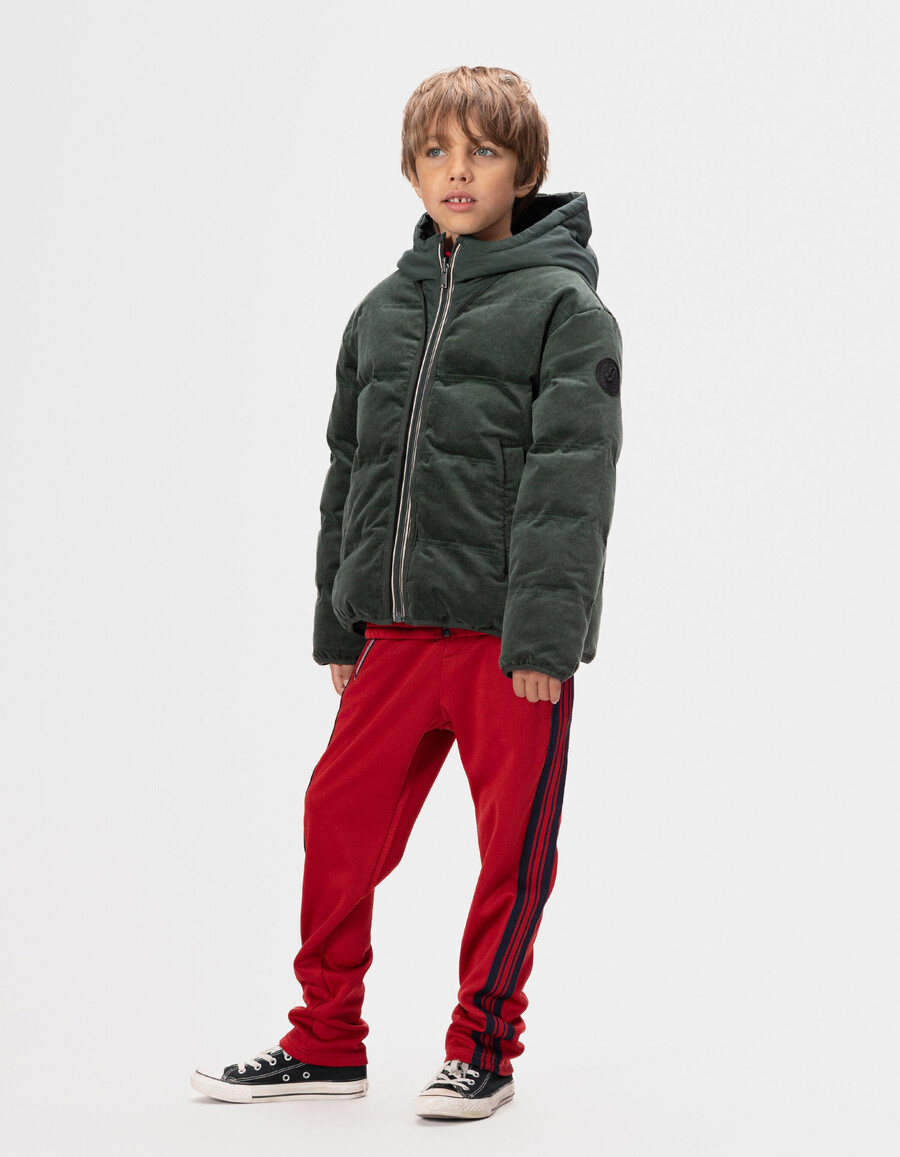 giacca imbottita reversibile in velluto trapuntato verde per bambini