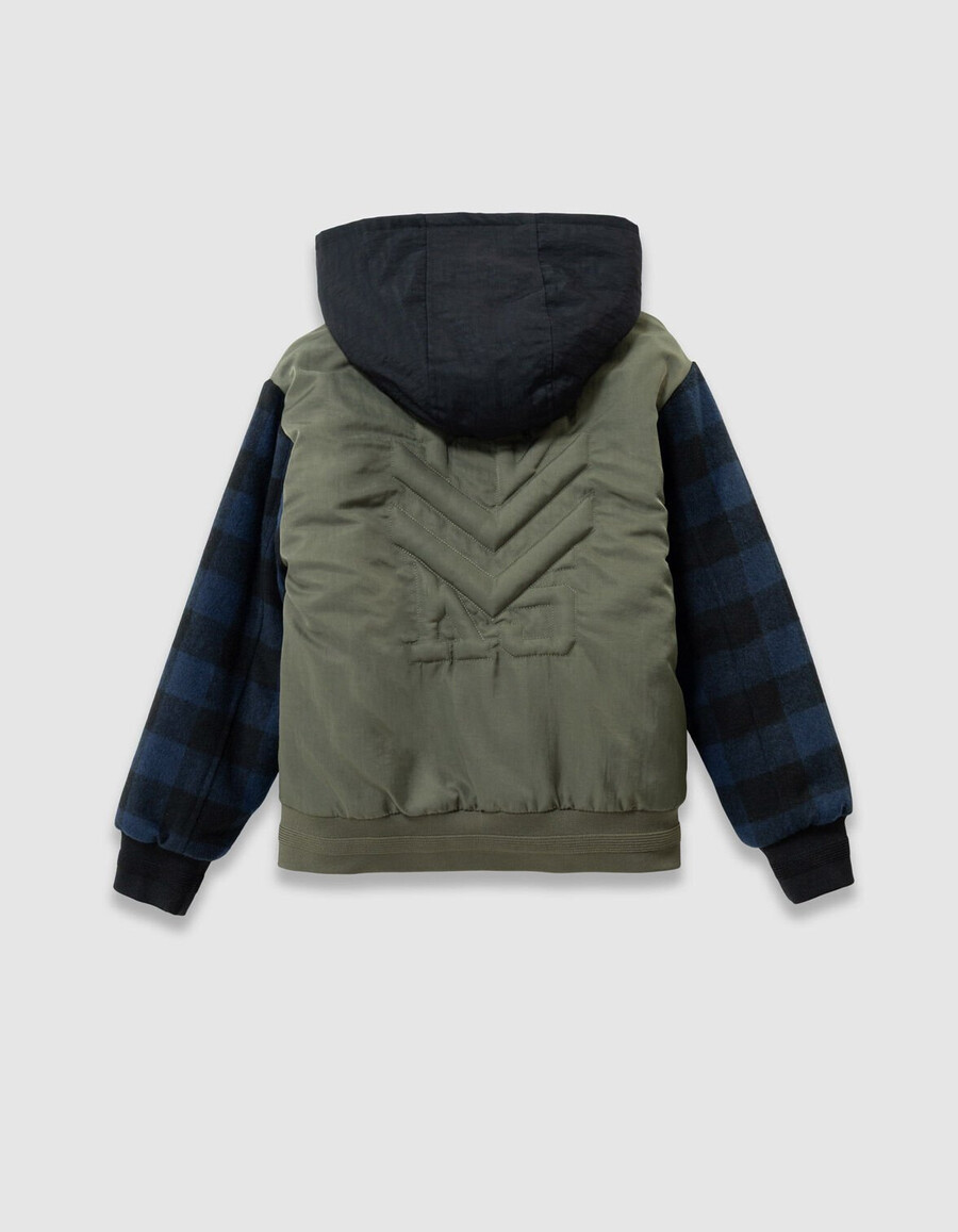 giacca stile bomber con maniche a quadri color cachi per ragazzi
