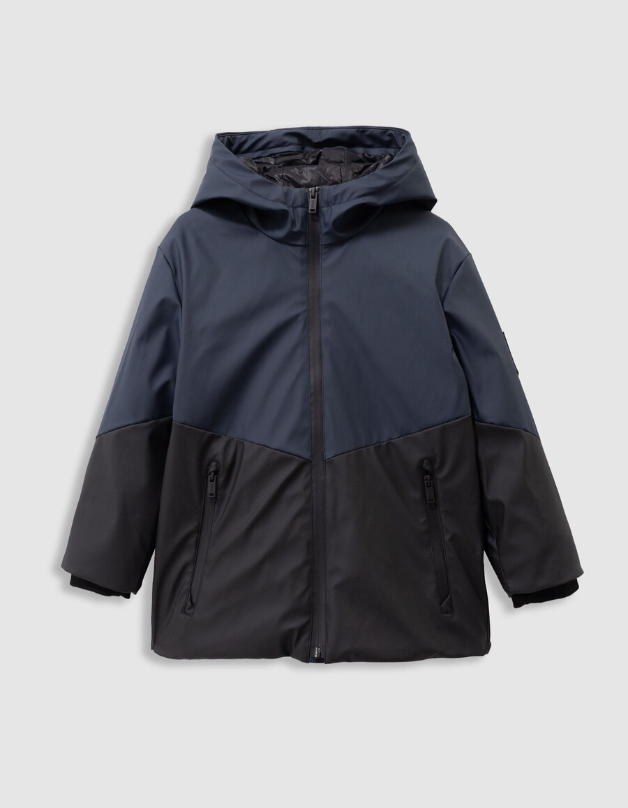parka con cappuccio idrorepellente blu navy e nero per ragazzi