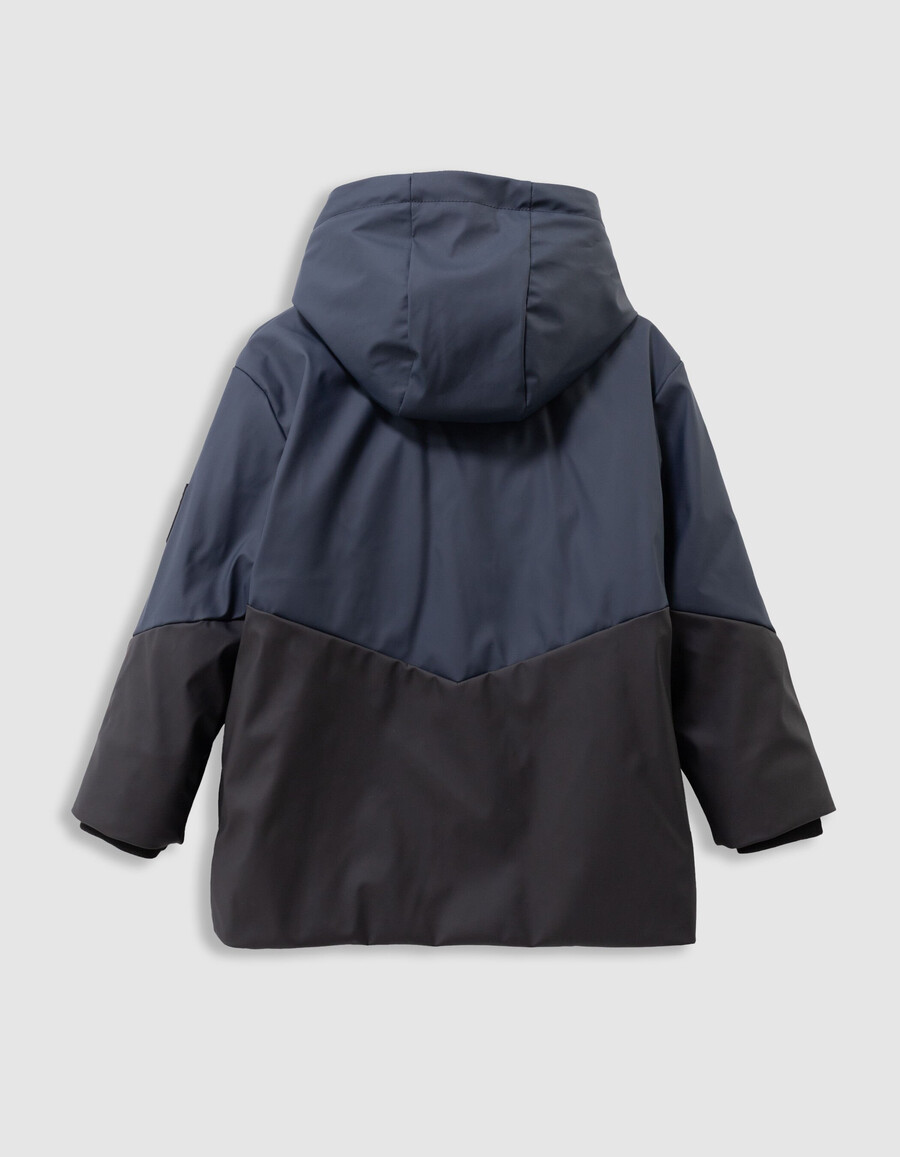 parka con cappuccio idrorepellente blu navy e nero per ragazzi