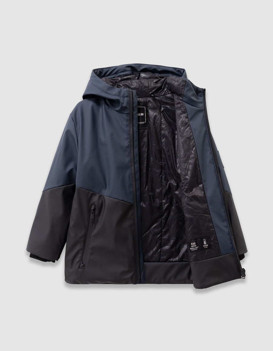 parka con cappuccio idrorepellente blu navy e nero per ragazzi
