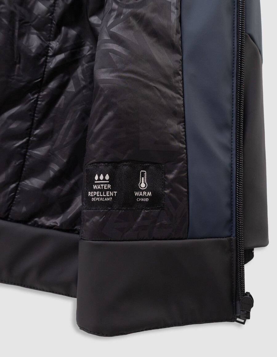 parka con cappuccio idrorepellente blu navy e nero per ragazzi