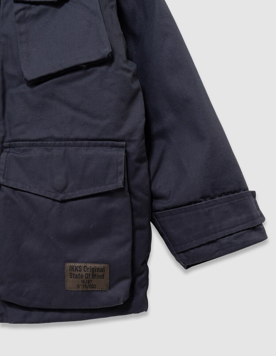 parka multitasche nero da bambino con colletto in velluto