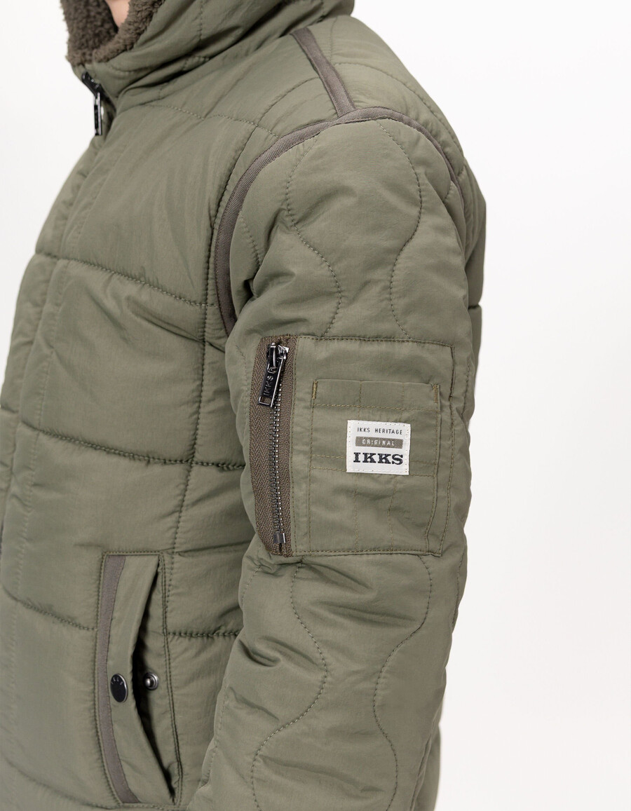 giacca imbottita reversibile trapuntatasherpa color cachi per bambini