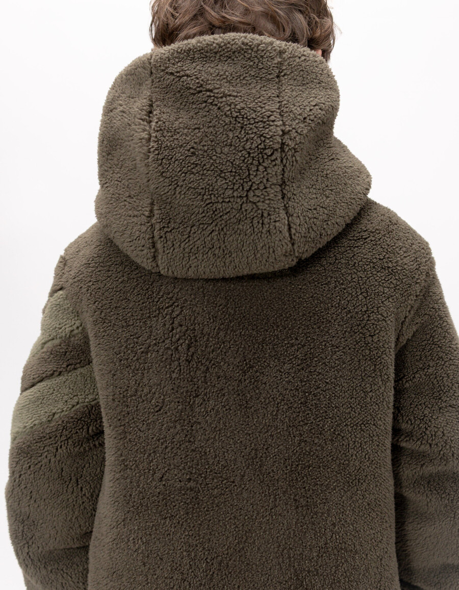 giacca imbottita reversibile trapuntatasherpa color cachi per bambini