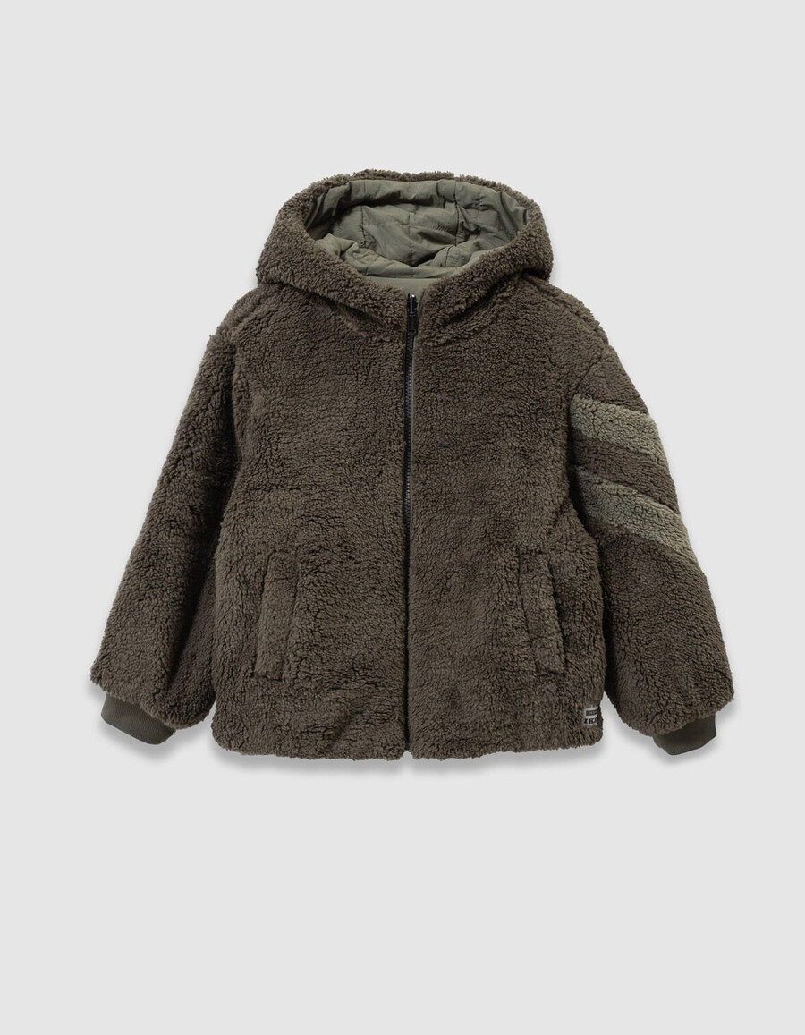 giacca imbottita reversibile trapuntatasherpa color cachi per bambini