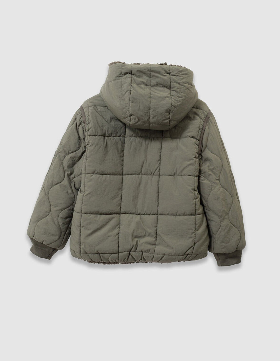 giacca imbottita reversibile trapuntatasherpa color cachi per bambini