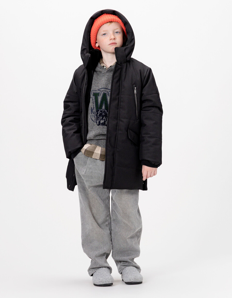 parka trapuntato con cappuccio e cerniera nero da bambino