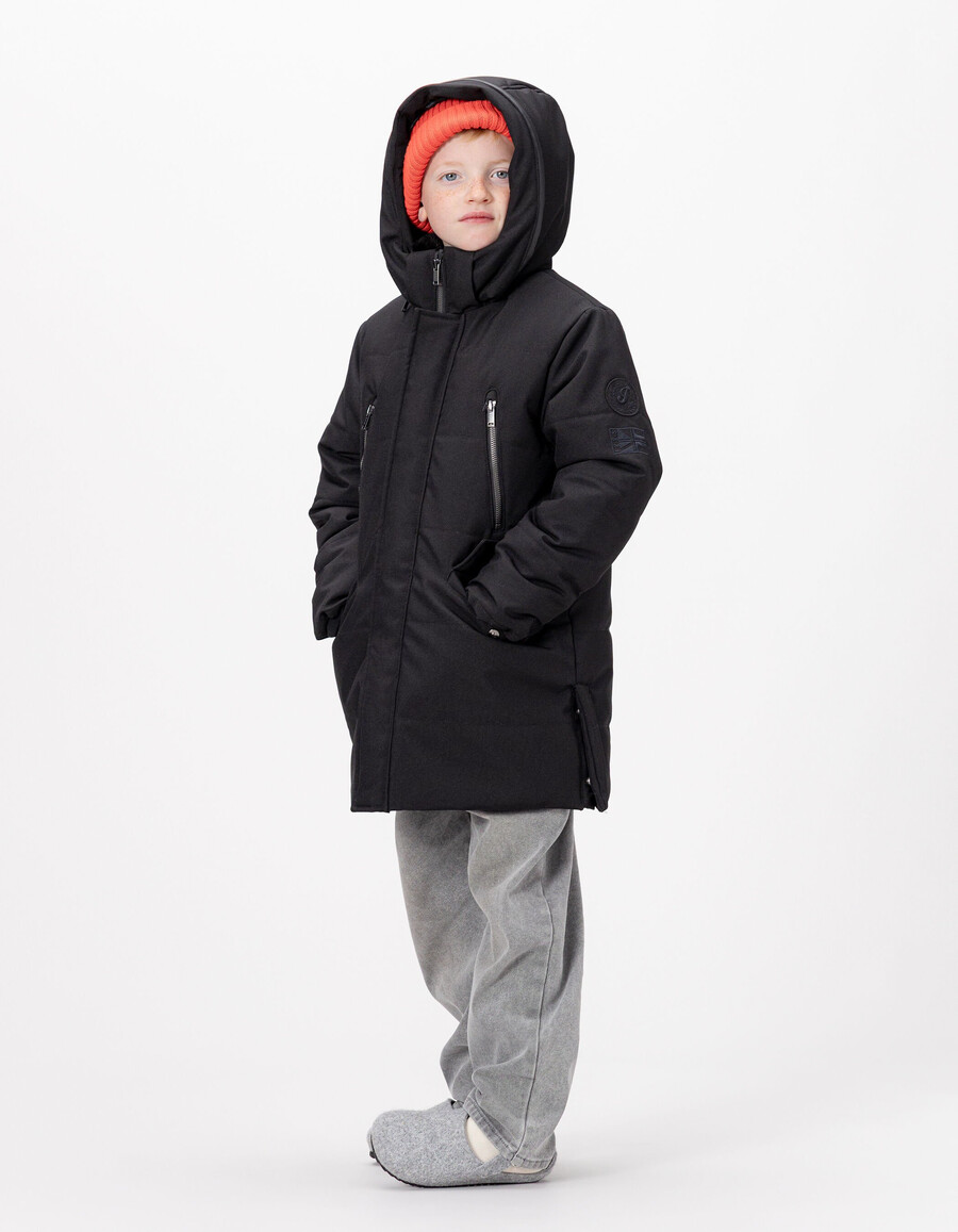 parka trapuntato con cappuccio e cerniera nero da bambino
