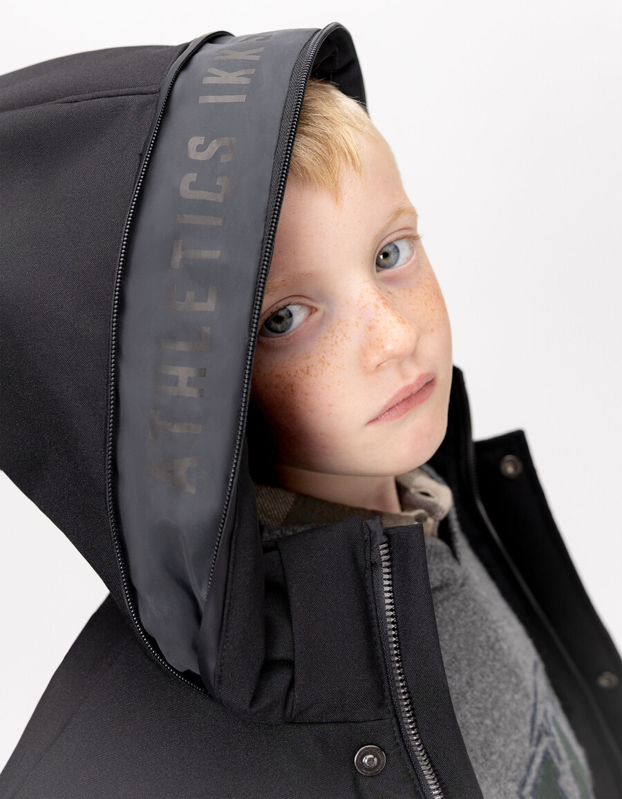 parka trapuntato con cappuccio e cerniera nero da bambino