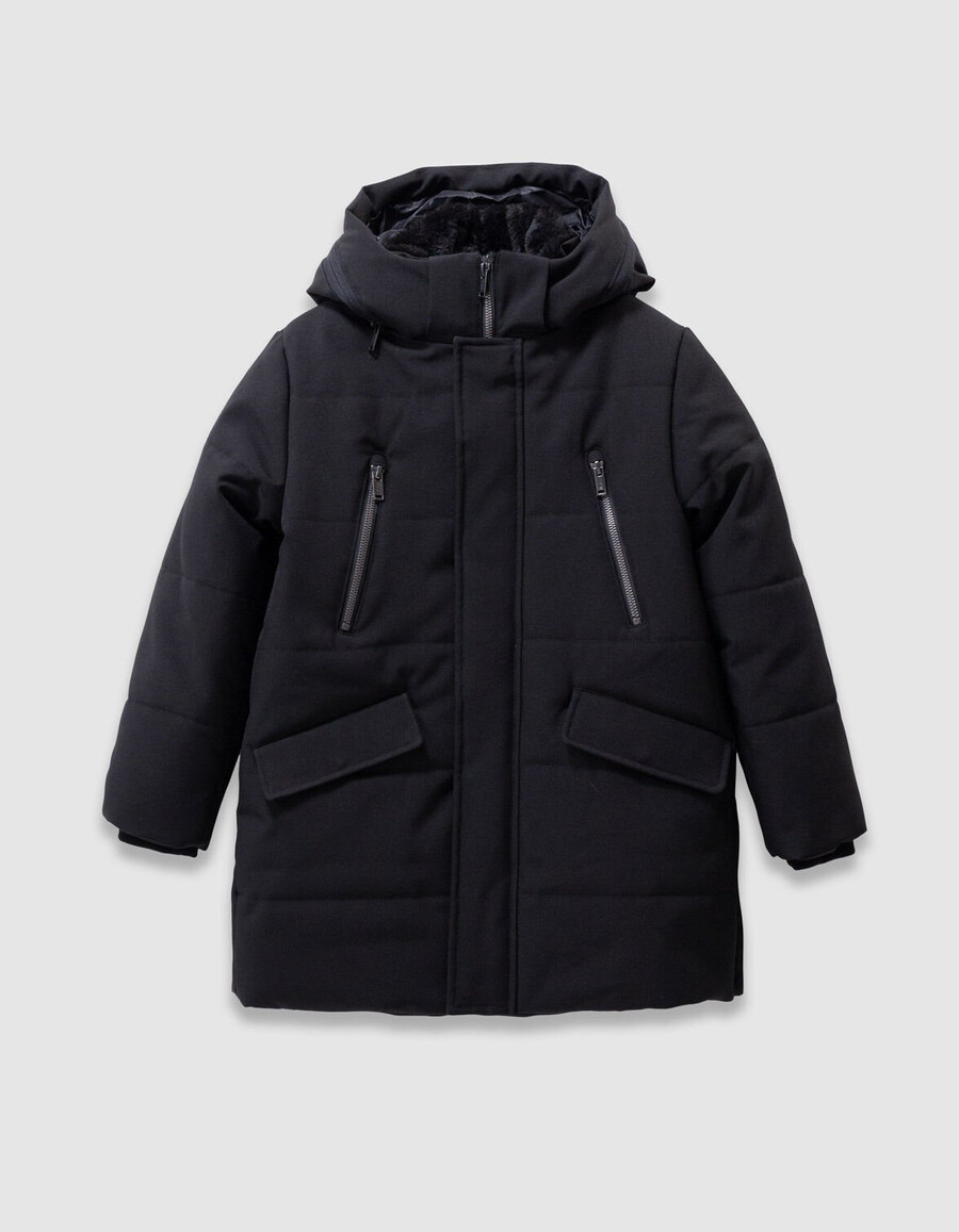parka trapuntato con cappuccio e cerniera nero da bambino