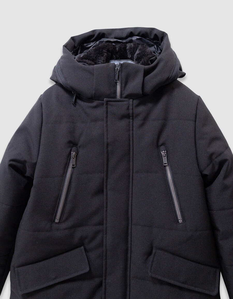 parka trapuntato con cappuccio e cerniera nero da bambino