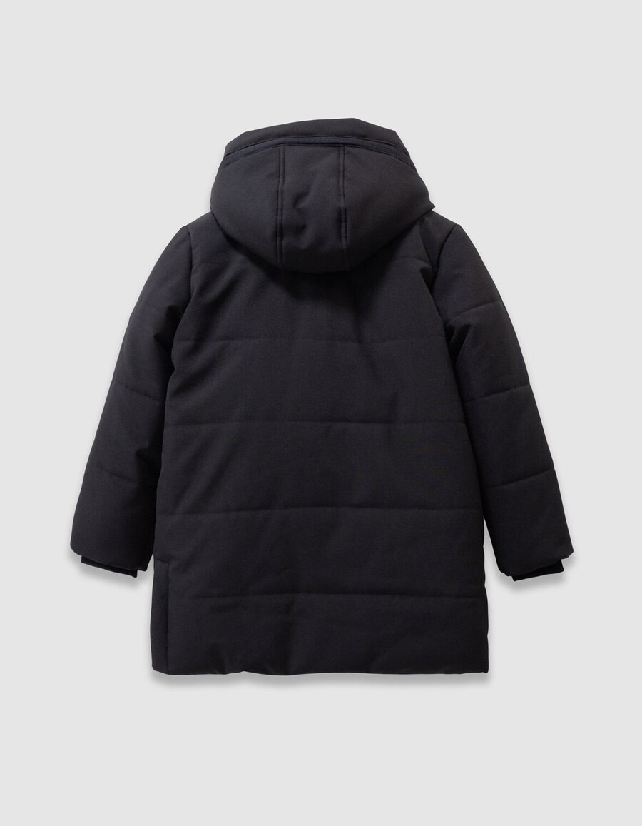 parka trapuntato con cappuccio e cerniera nero da bambino