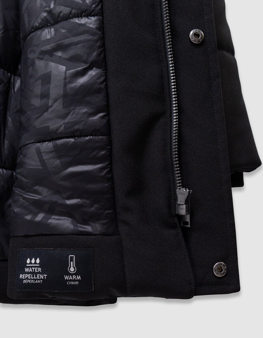 parka trapuntato con cappuccio e cerniera nero da bambino
