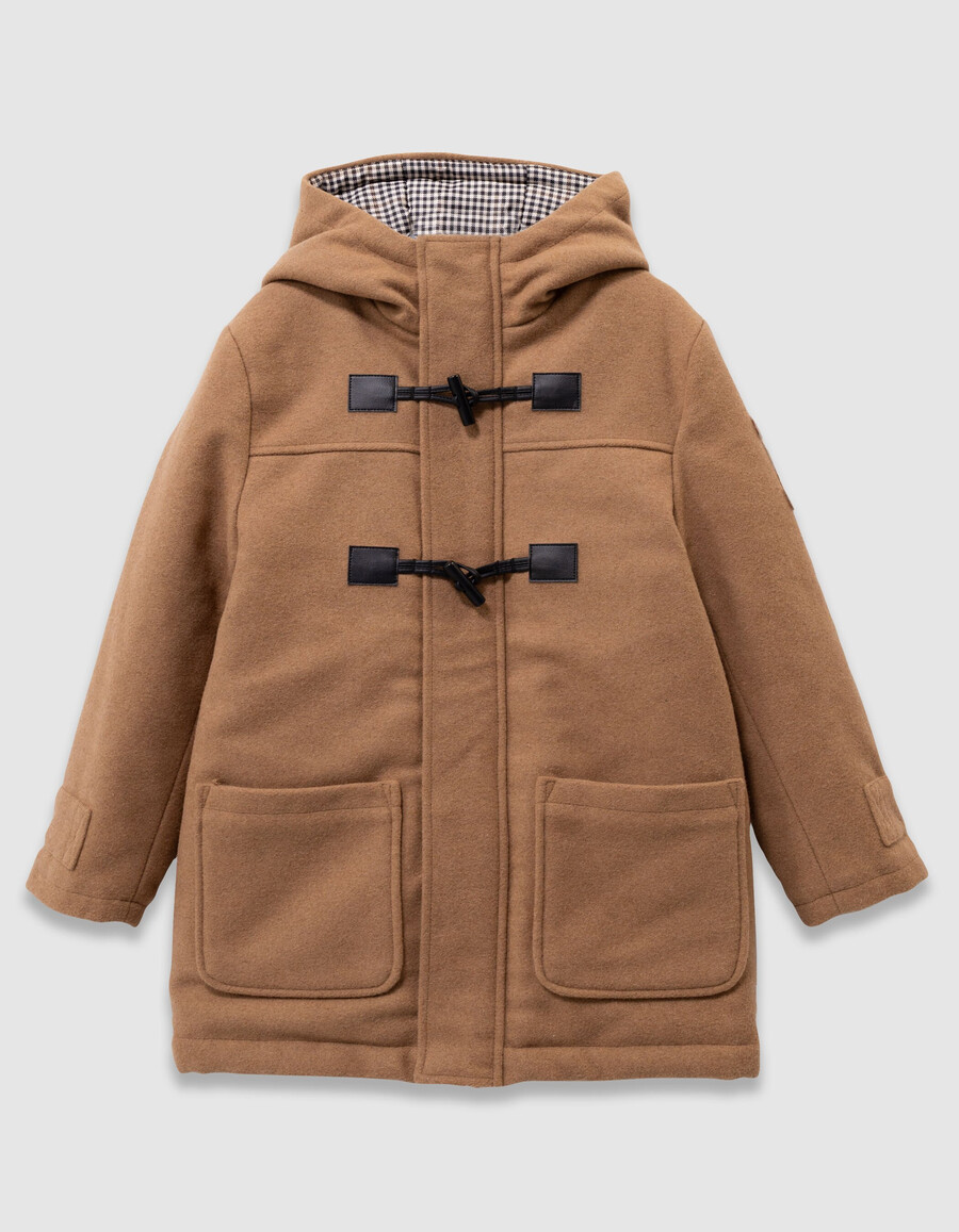 cappotto con cappuccio in stile montgomery in lana beige per ragazzi