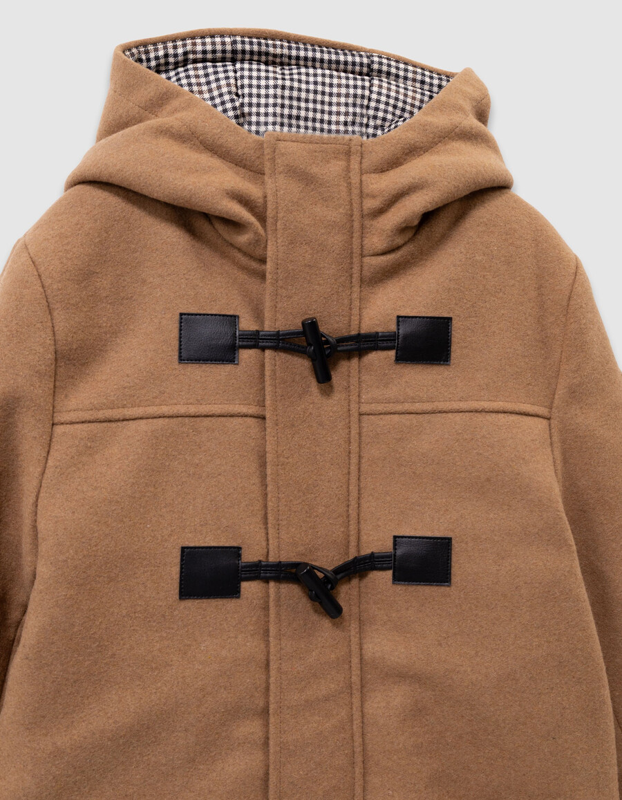 cappotto con cappuccio in stile montgomery in lana beige per ragazzi