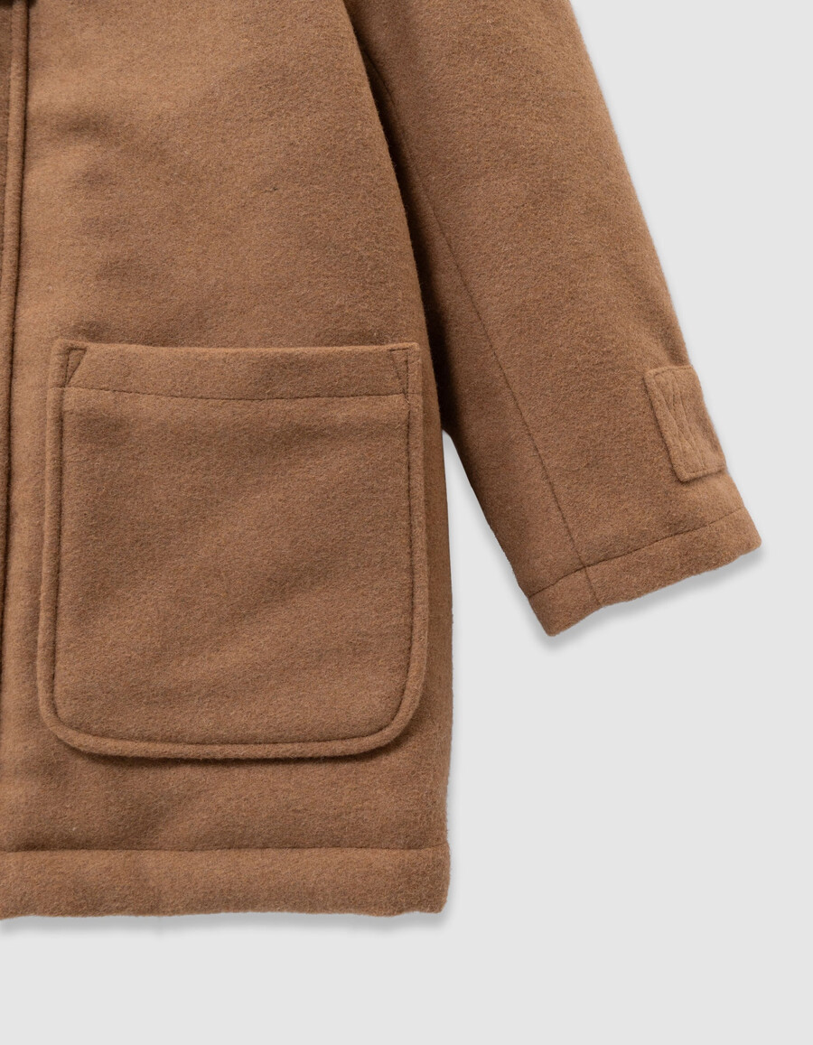 cappotto con cappuccio in stile montgomery in lana beige per ragazzi