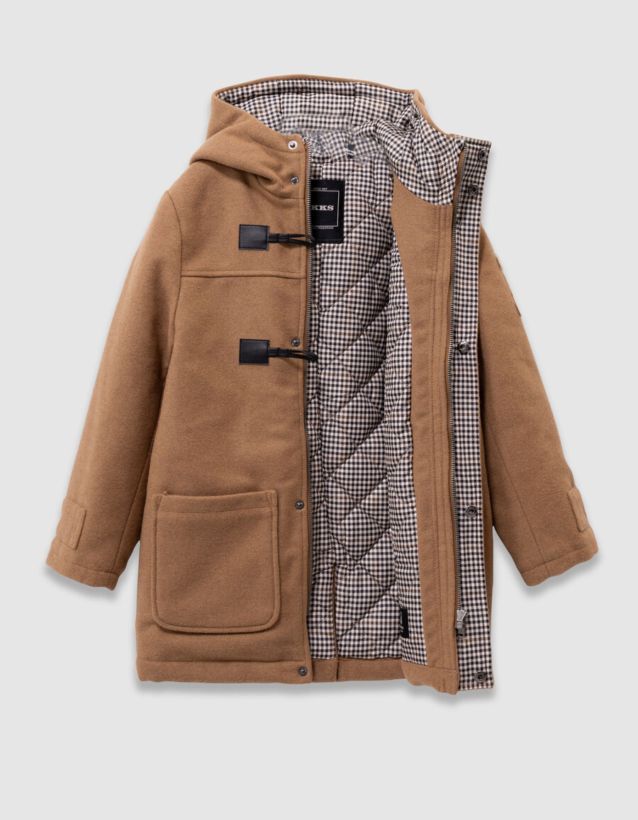 cappotto con cappuccio in stile montgomery in lana beige per ragazzi