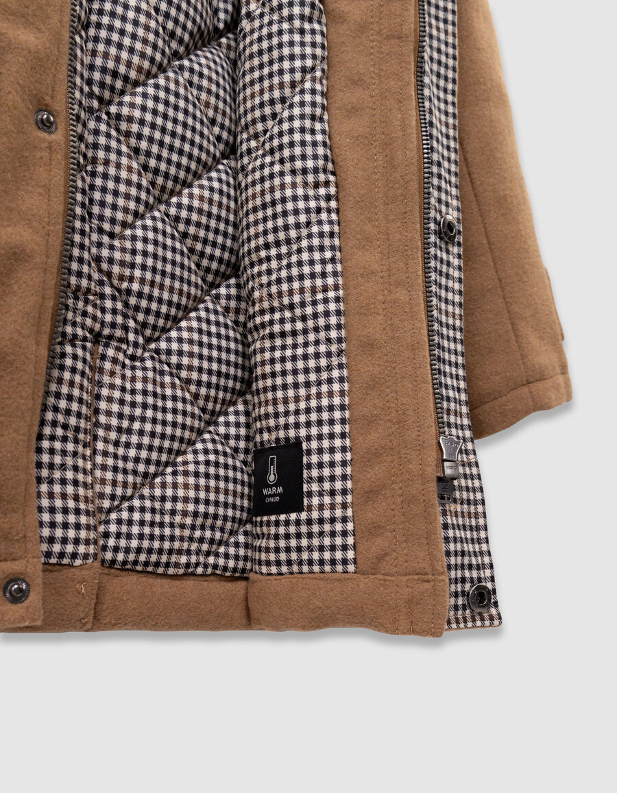 cappotto con cappuccio in stile montgomery in lana beige per ragazzi