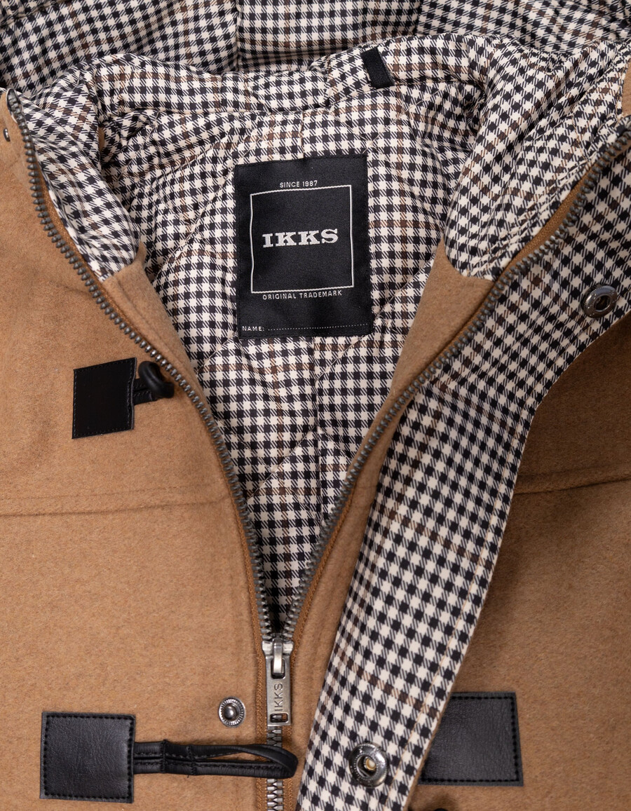 cappotto con cappuccio in stile montgomery in lana beige per ragazzi