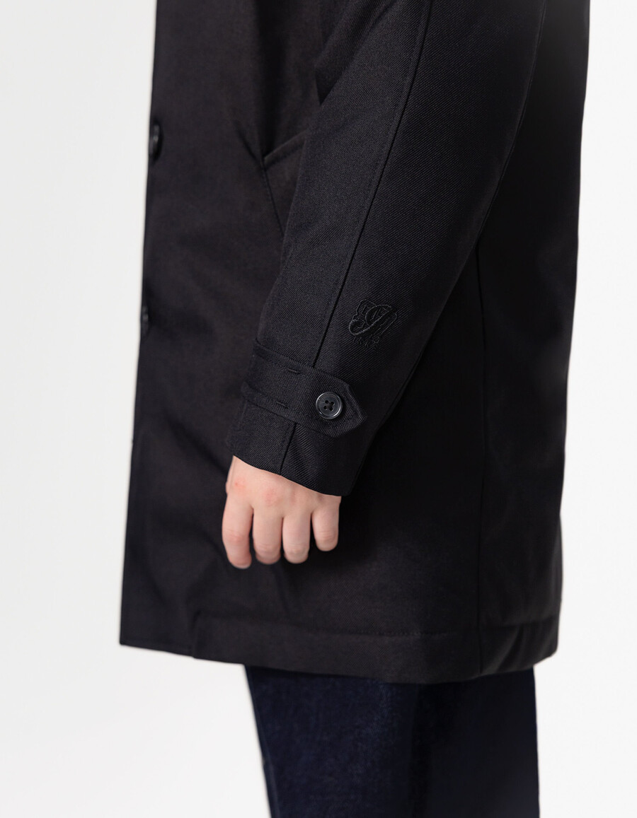 trench nero da bambino con cappuccio a quadri