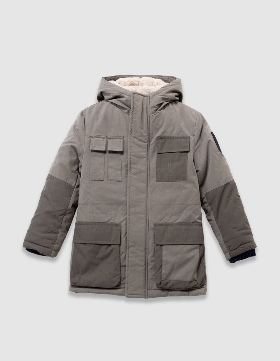 parka kaki 3 in 1 e giacca imbottita reversibile per bambini