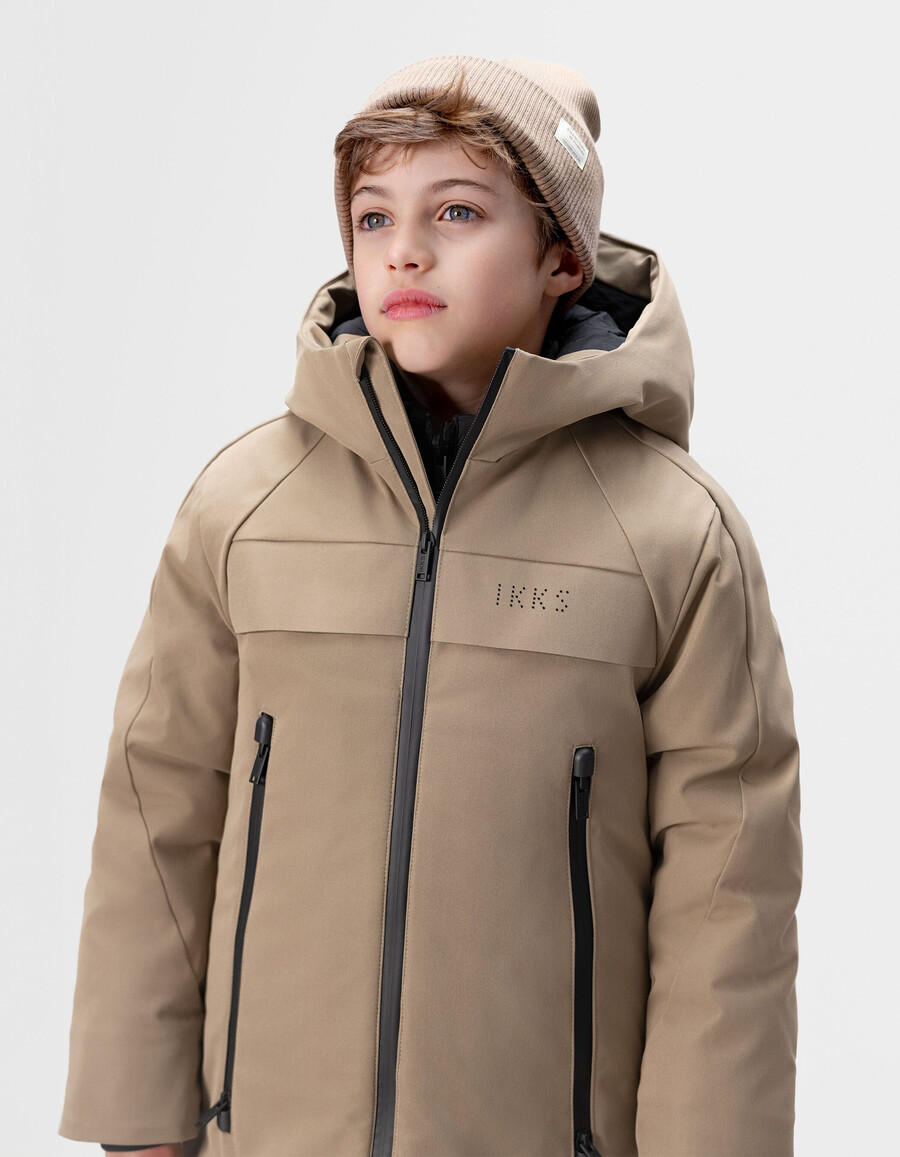 parka beige 2 in 1 e giacca imbottita senza maniche per bambini