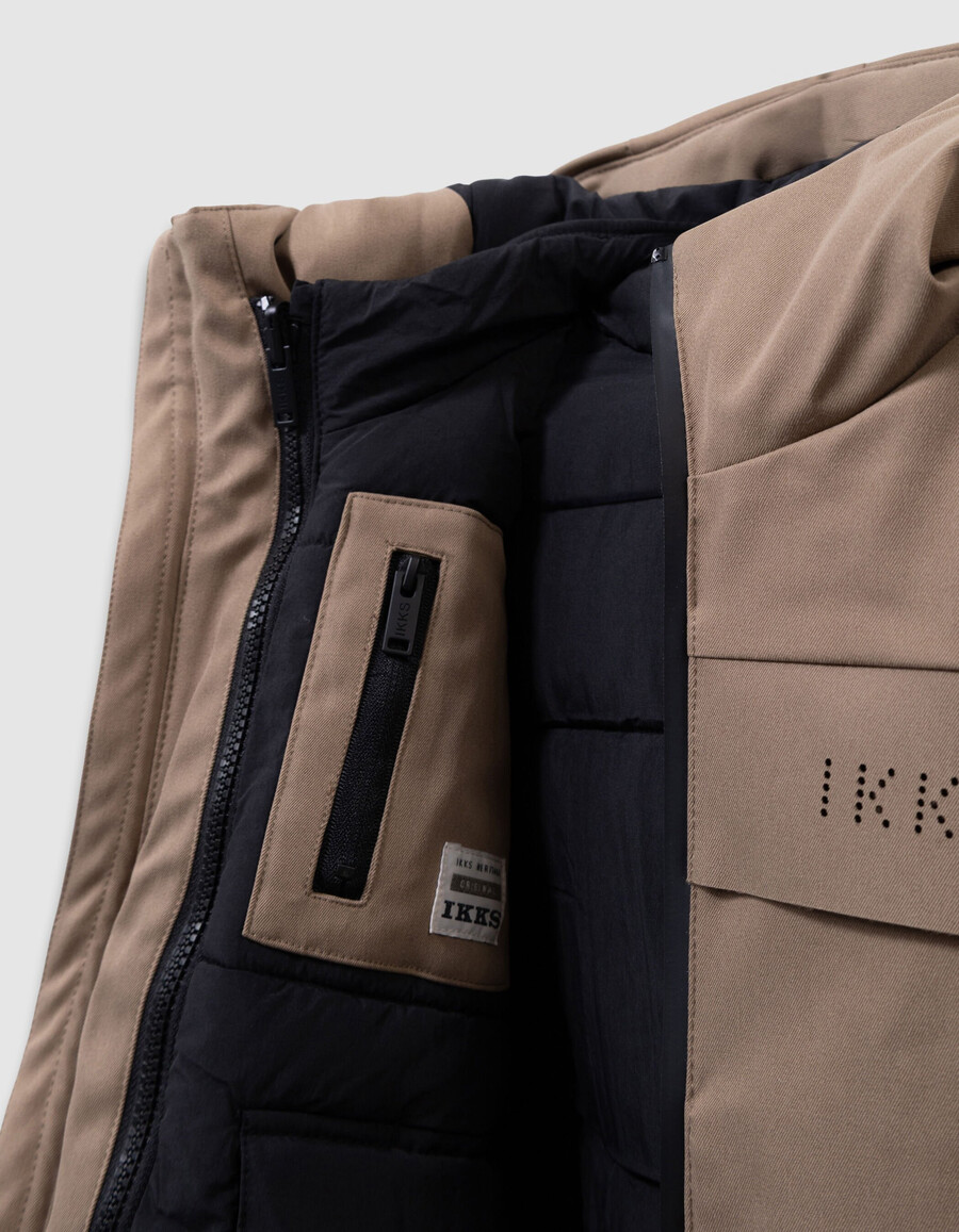 parka beige 2 in 1 e giacca imbottita senza maniche per bambini