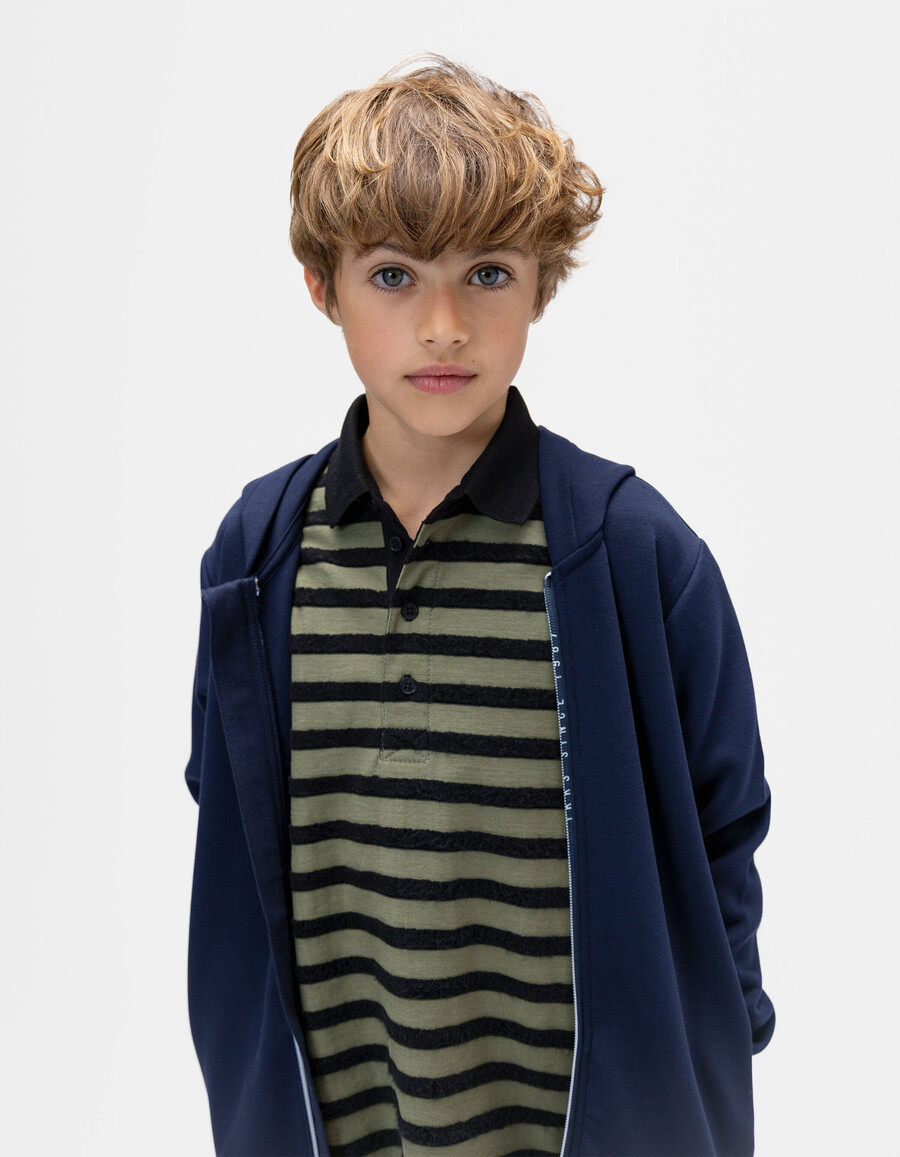 polo a maniche lunghe color cachi per bambini righe in velluto nero