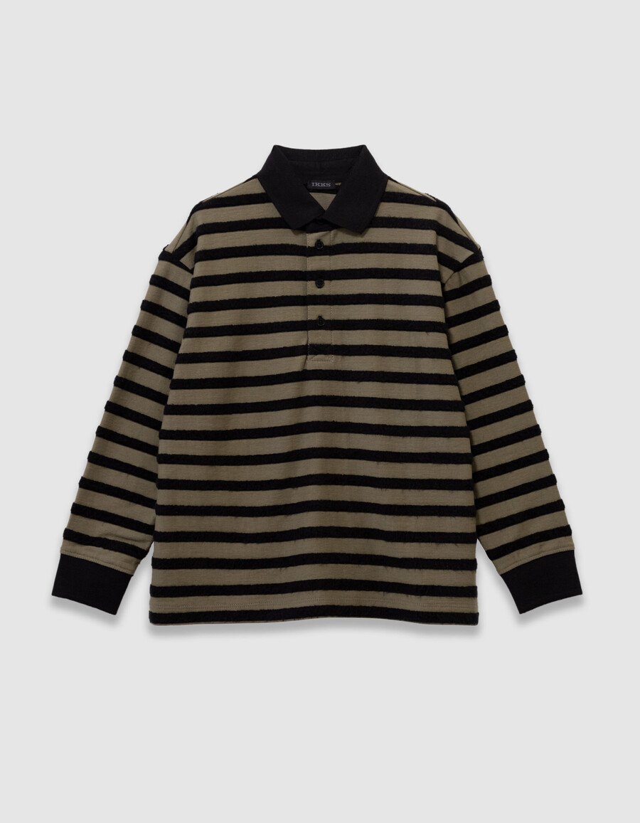 polo a maniche lunghe color cachi per bambini righe in velluto nero