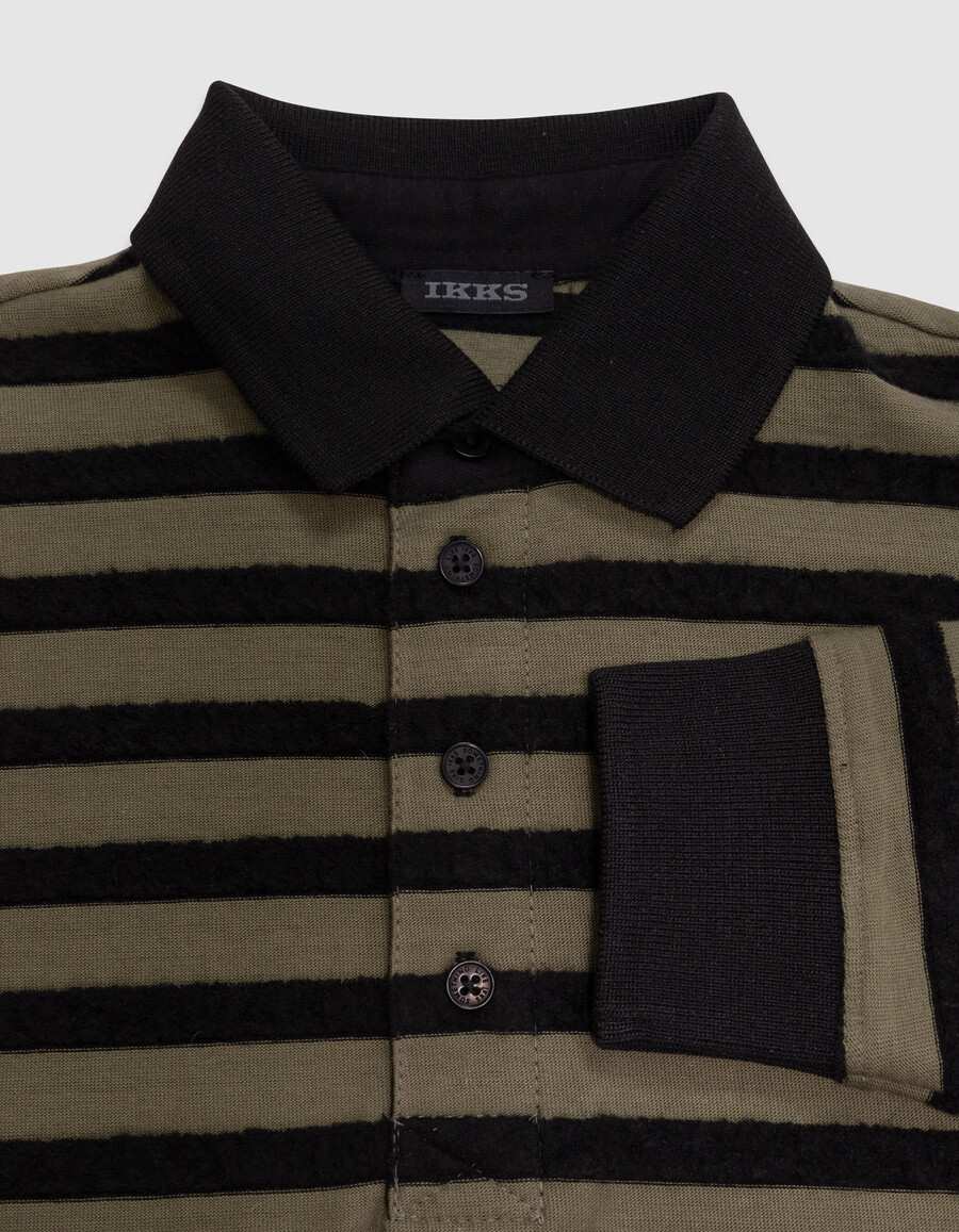 polo a maniche lunghe color cachi per bambini righe in velluto nero