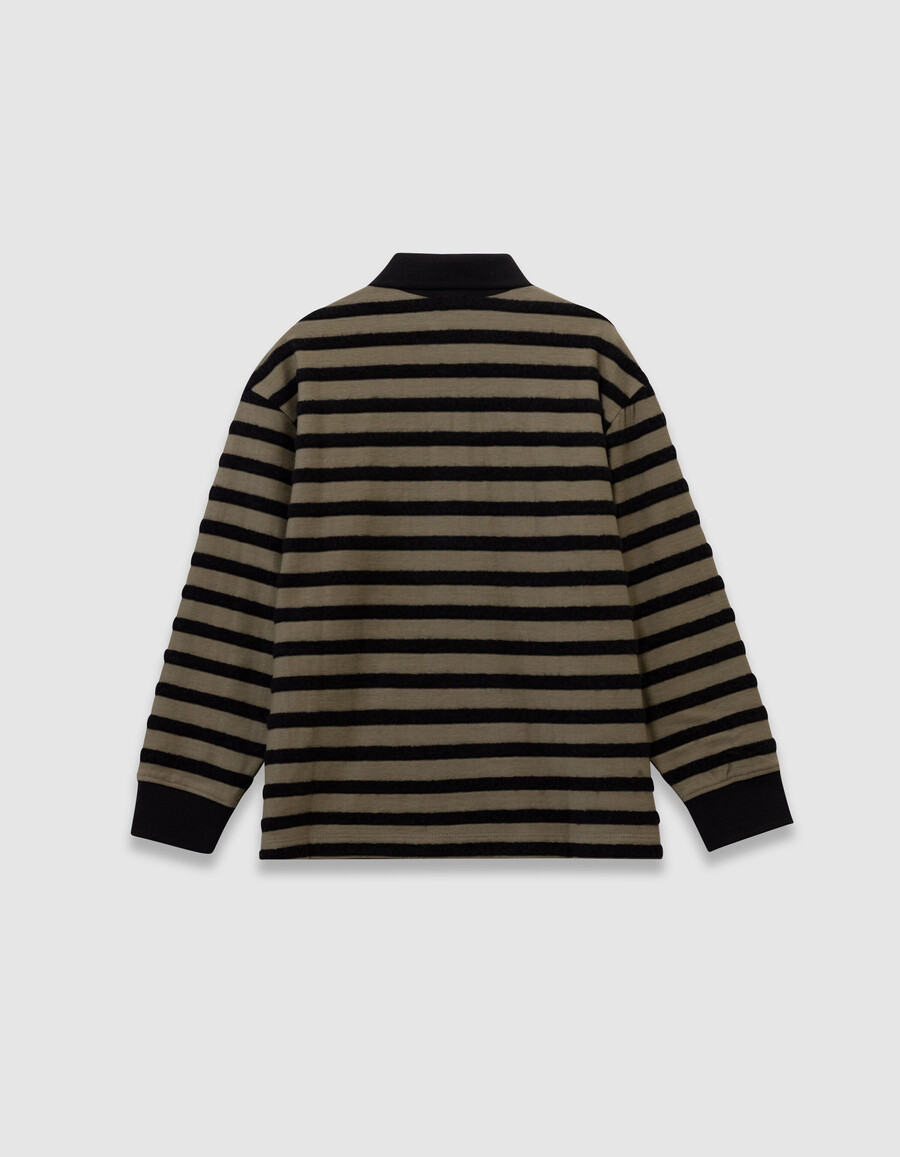 polo a maniche lunghe color cachi per bambini righe in velluto nero