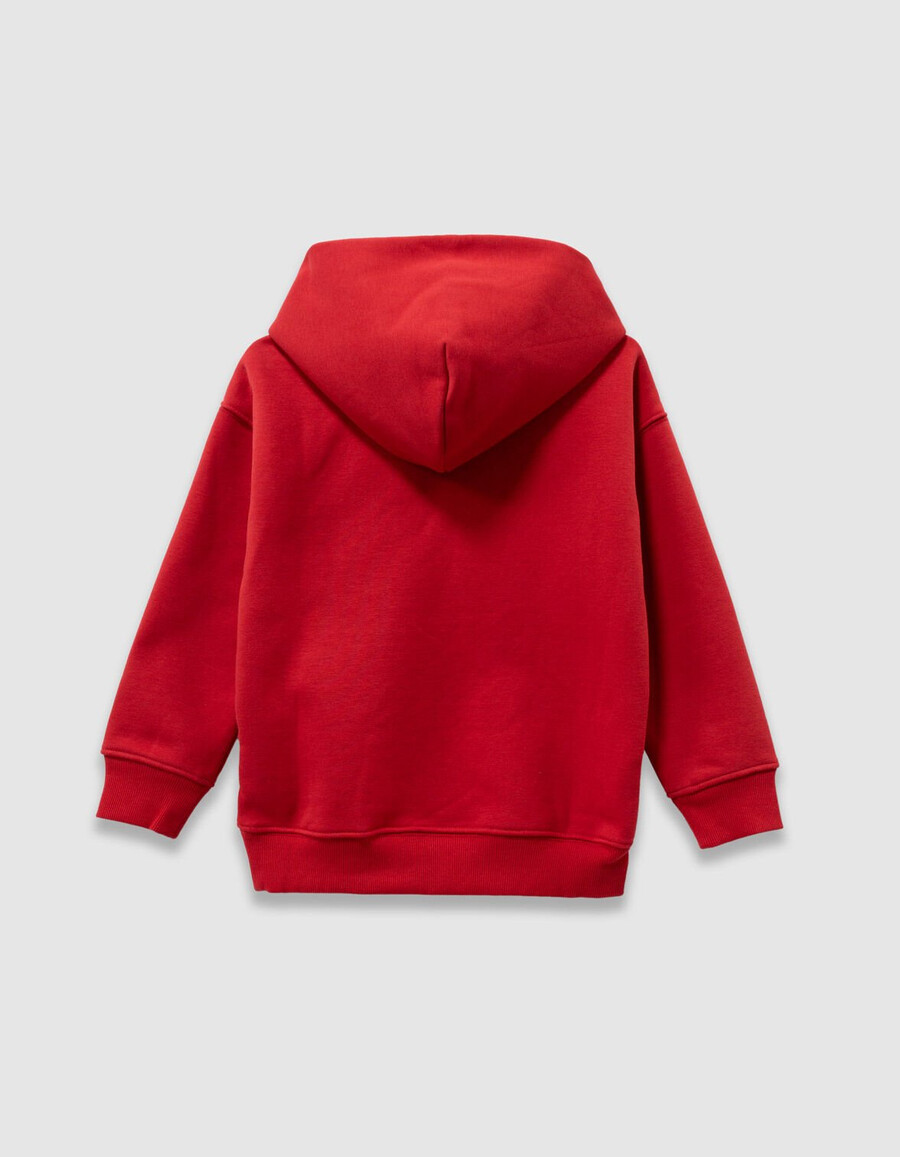 felpa rossa con cappuccio da ragazzo con immagine lenticolare