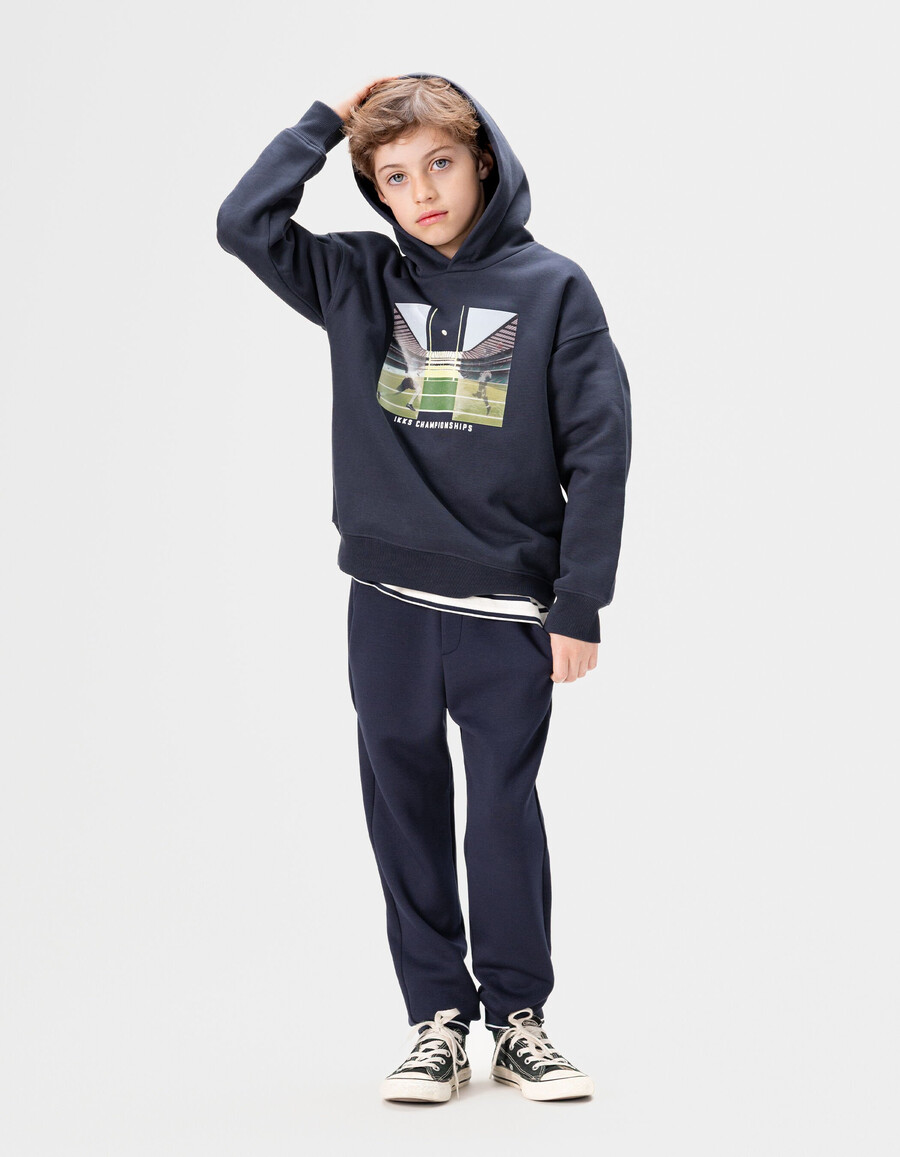 felpa con cappuccio blu navy da bambino con immagine lenticolare