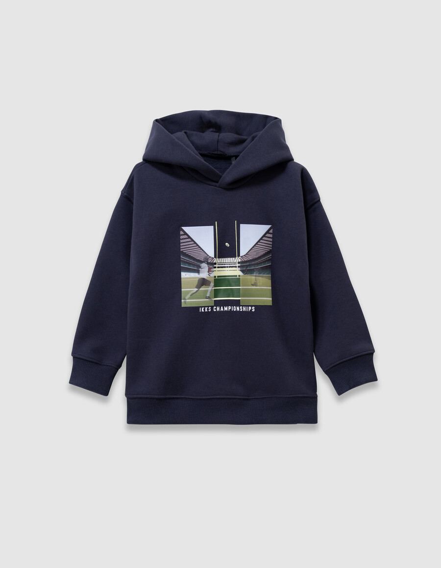 felpa con cappuccio blu navy da bambino con immagine lenticolare