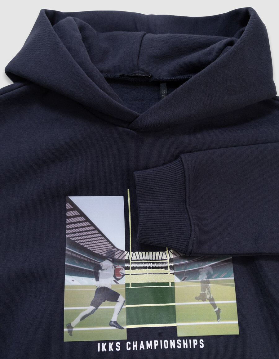 felpa con cappuccio blu navy da bambino con immagine lenticolare