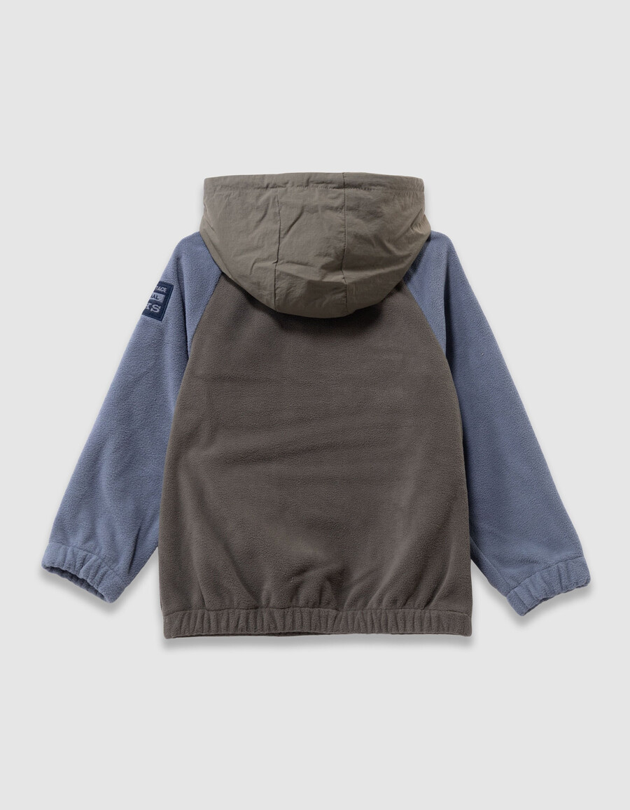 felpa con cappuccio in pile blu e cachi per ragazzi