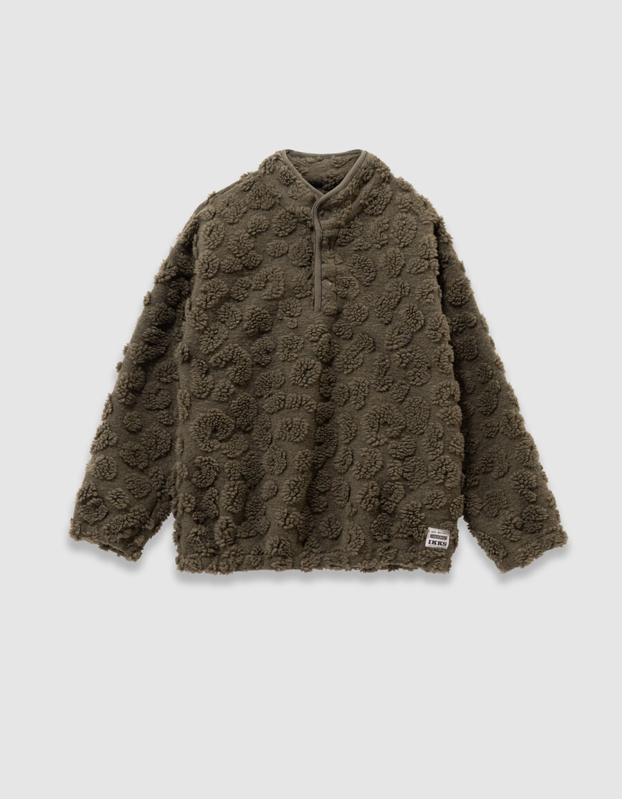 felpa con cappuccio e stampa leopardata in jacquard sherpa color cachi per bambini