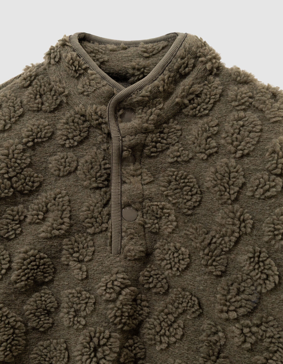 felpa con cappuccio e stampa leopardata in jacquard sherpa color cachi per bambini