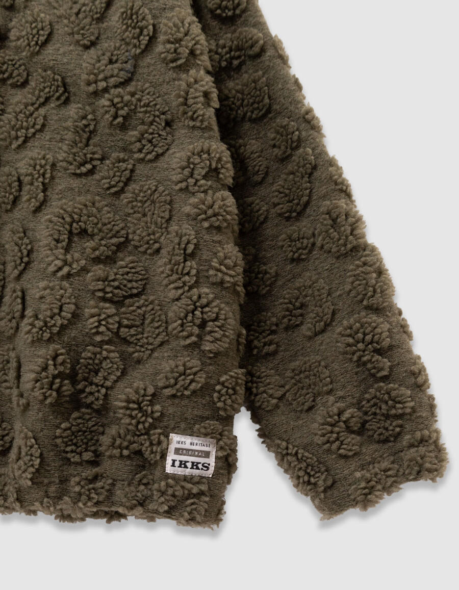 felpa con cappuccio e stampa leopardata in jacquard sherpa color cachi per bambini