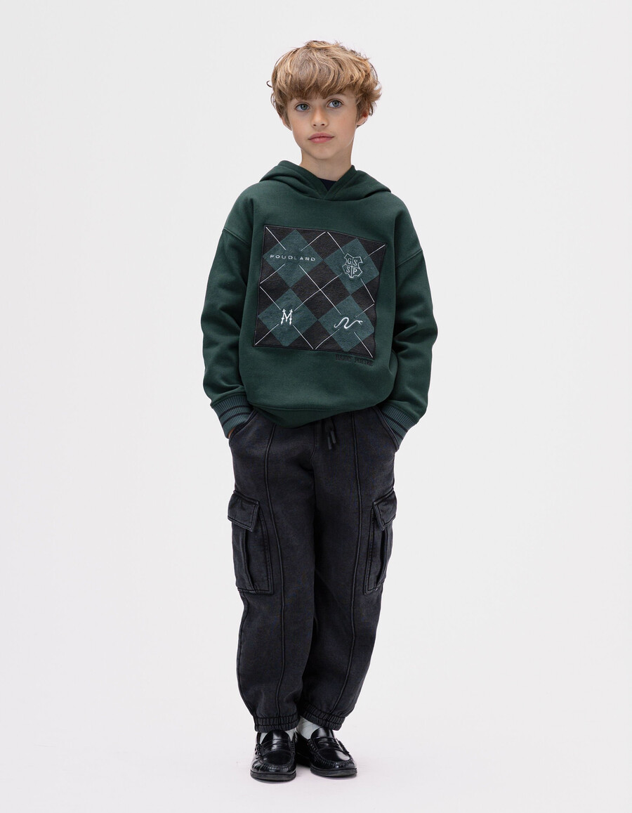 felpa con ricamo a quadri verdi di harry potter per bambini