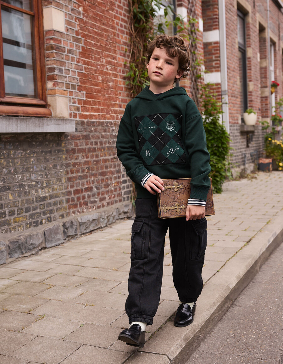 felpa con ricamo a quadri verdi di harry potter per bambini