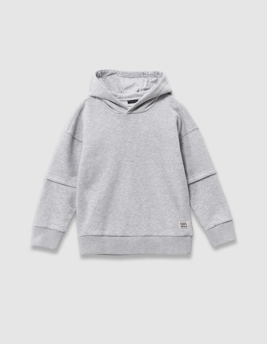 felpa con cappuccio grigia da ragazzo con immagine xl sul retro