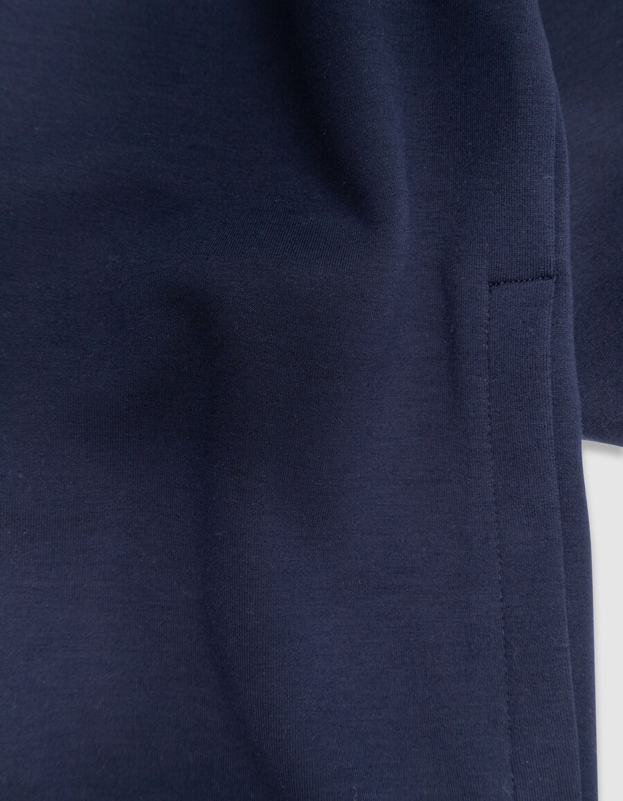 cardigan blu navy con cappuccio e cerniera per bambini con scritta sulla cerniera