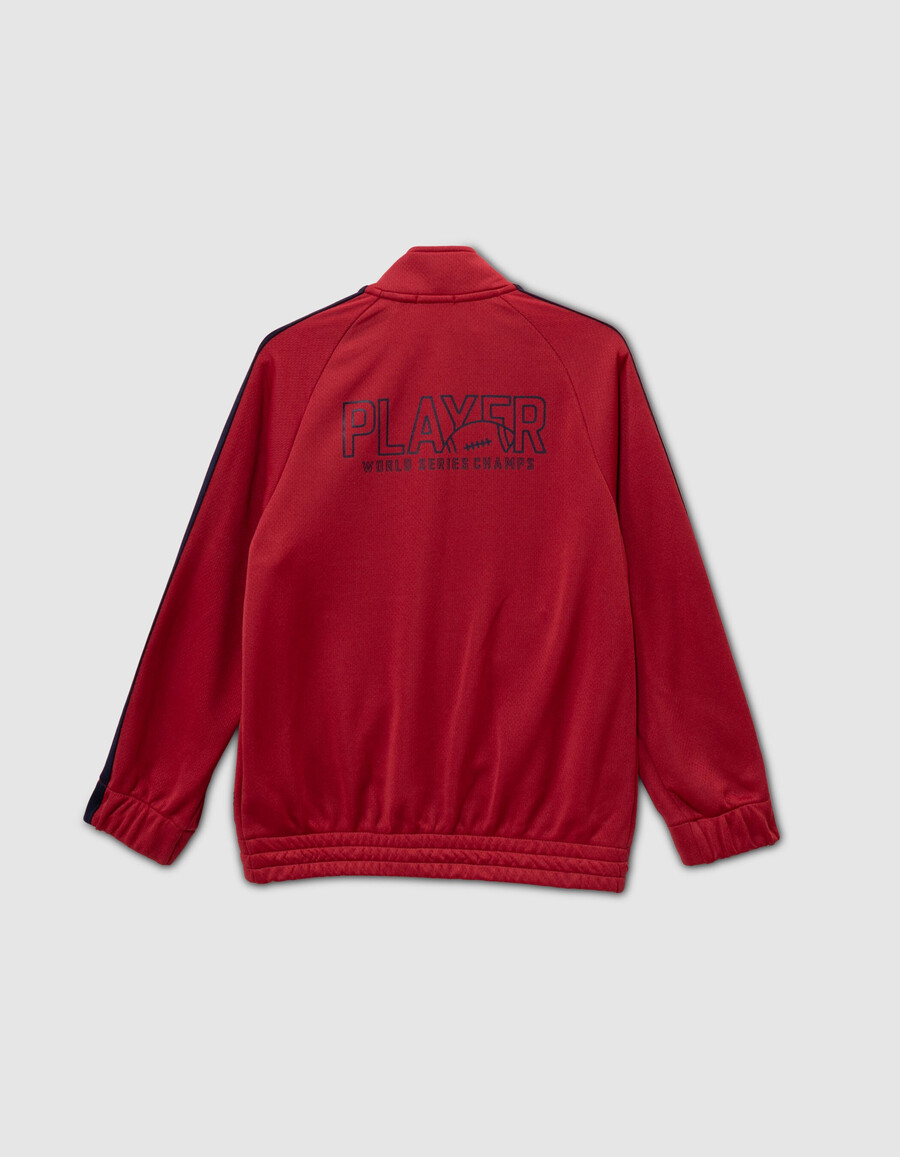 cardigan rosso con cerniera e righe blu navy per bambini