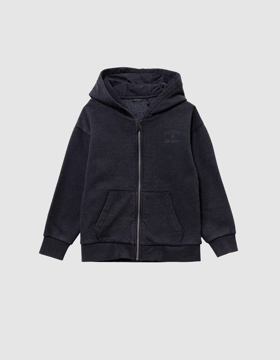 cardigan con cappuccio e cerniera nero sbiadito per ragazzi